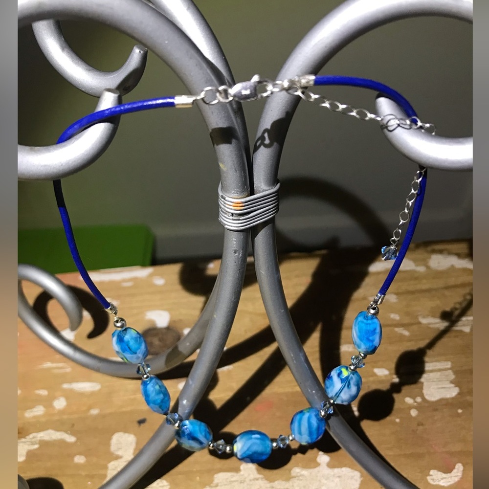 “Thai” blue with green tones necklace. Gorgeous shiny beads